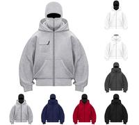 Veste Capuche Unisexe pour Femme Homme Masquée Simple Automne et Hiver Sweatshirt Coupe Ample Confortable Chaud AntiVent Sweat à Capuche Décontracté Classique Unisexe Manches Longues Zip (White, L)