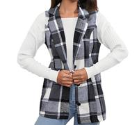 Veste Cardigan Court 2024 Autumn and Winter New Women's Hot Printed Plaid Fashion Women's Lapel Suit Vest Plaid Jacket Veste Vent Grande Taille (Grey, XL)