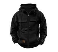 Veste cargo pour homme, veste bomber de moto style cowboy occidental, vêtements d'extérieur de couleur unie, sweat à capuche avec cordon de serrage avec plusieurs poches, sweat-shirt d'hiver