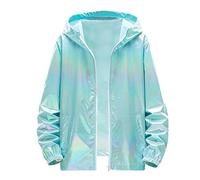 Veste Carnival Homme Brillanté Dégradée Arc Veste Homme Zippé Brillanté dégrade Coupe-Vent Léger à Capuche Effet Holographique Arc Idéale Carnival Soirée Festival Déguisement Disco (Light Blue, L)