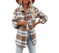 Veste Carreaux Laine Femme Manteau Chic et Élégant Bouton Down Chaude Hiver Longue Chemise Flanelle Surchemise