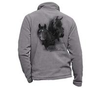 Veste cavalier polaire gris personnalisé avec un cheval noir - vêtement cavalier taille M