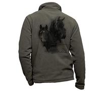 Veste cavalier polaire kaki personnalisé avec un cheval noir - vêtement cavalier taille M
