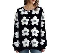 Veste Chaud Femme Manches Longues, Cardigan Noel Femme Coton Chic Et Elegant Fleurs Jacquard Manteaux Décontracté Coupe Ample Col Rond Avec Boutons Pull Automne Hiver Polyvalent Noël Fête Blousons