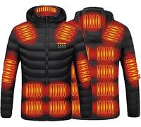 Veste Chauffant pour Hommes Femmes, 19 Zones de Chauffé Manteau Doudoune À Capuche, Électrique USB Vêtement de Chauffage, D'hiver Gilet Chaud Lavable pour Moto Pêche Chasse Ski Camping (Color : Black