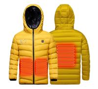 Veste Chauffant USB Enfants Garçons Filles Manteau Doudoune Chauffant avec 3 Zones de Chauffage avec Manches Longues et Capuche pour Camping Coupe-Vent Imperméable Ski Chasse camping