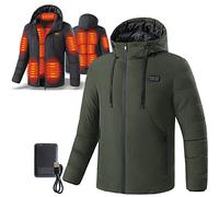 Veste Chauffante Électrique À Chauffage Intelligent 11 Zones pour Hommes et Femmes Polaire Veste Chaude Hiver 3 Niveaux De Température avec Batterie Rechargeable 10000Mah,Vert,6XL