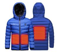 Veste Chauffante électrique USB Enfants Garçons Filles avec 3 Zones de Chauffage et Température Manteau Doudoune Chauffante Enfant Manches Longues et Capuche pour Camping Ski