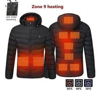 Veste chauffante en coton imperméable avec capuche pour homme et femme - Noir Noir