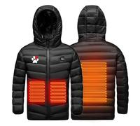 Veste Chauffante Enfant Garçons et Filles USB à Capuche - 3 Températures Réglables - Manches Longues - Idéale Gilet Chauffant avec Zips Vêtement Lavable Doudoune Chasse Enfants Chasse camping