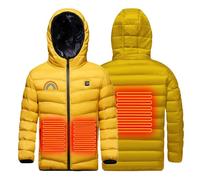 Veste Chauffante Enfant Garçons et Filles USB à Capuche - 3 Températures Réglables - Manches Longues - Manteau Doudoune Chauffant avec Zips Vêtement Lavable Doudoune Chasse Enfants Hiver