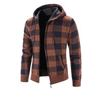 Veste Chauffante Homme à Capuche Casuals Carreaux Chaud Zippé Cordon Poches Tunique Pulls, Gilets et Sweats Sport Vintage Mode Slim Blouson Homme Pas Cher Halloween Automne Hiver
