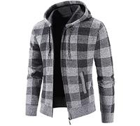 Veste Chauffante Homme à Capuche Casuals Carreaux Chaud Zippé Cordon Poches Tunique Pulls, Gilets et Sweats Sport Vintage Mode Slim Blouson Homme Pas Cher Halloween Automne Hiver