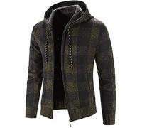 Veste Chauffante Homme à Capuche Casuals Carreaux Chaud Zippé Cordon Poches Tunique Pulls, Gilets et Sweats Sport Vintage Mode Slim Blouson Homme Pas Cher Halloween Automne Hiver