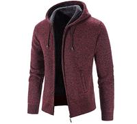 Veste Chauffante Homme à Capuche Chaud Zippé à Cordon Poches Marque Tunique Pulls, Gilets et Sweats Homme Sport Vintage Casuals Mode Veste Homme Pas Cher Automne Hiver Vin M