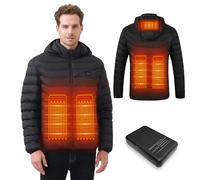 Veste Chauffante Homme et Femme - Blouson Chauffant USB Électrique avec Batterie 10000mAh, 5 Zones Chauffantes & 3 Niveaux de Température - Manteau Doudoune à Capuche pour Hiver et Moto