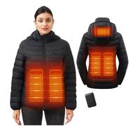 Veste Chauffante Homme et Femme - Blouson Chauffant USB Électrique avec Batterie 10000mAh, 5 Zones Chauffantes & 3 Niveaux de Température - Manteau Doudoune à Capuche pour Hiver et Moto