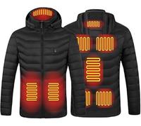 Veste Chauffante Homme et Femme Blouson Chauffant USB Électrique Zones Chauffantes Niveaux de Température Manteau Doudoune à Capuche pour Hiver et Moto