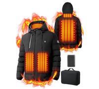 Veste Chauffante Homme Femme avec Batterie 10000mAh 3 Niveaux de Chauffage 4 Zones Chauffantes Doudoune Chauffante avec Capuche, Manteau Chaud Imperméable pour Ski Moto Travail en Extérieur, M
