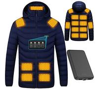 Veste Chauffante pour Hommes Femmes Gilet Chauffant Électrique USB Rechargeable Hiver Chaleur Chauffage Manches Longues Doudounes avec Capuche Amovible,L,Blue