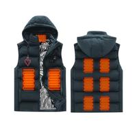 Veste Chauffante USB Homme imprimée avec thermographie ECG à double commande, Doudoune Manteau Chauffant à fermeture à glissière avec capuche, sans manches, pour Ski Pêche Randonnée Plein Air