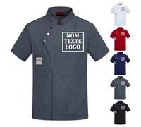 Veste Chef Cuisine Homme Personnalisé avec Nom Texte Logo Brodés, Veste Cuisine Homme Veste de Cuisine Femme, Manches Courtes Légère, pour Hôtels Restaurants Domestique, M~4XL (Style 02 - Gris)