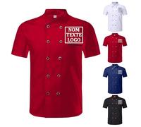 Veste Chef Cuisine Homme Personnalisé avec Nom Texte Logo Brodés, Veste Cuisine Homme Veste de Cuisine Femme, Manches Courtes Légère, pour Hôtels Restaurants Domestique, M~4XL (Style 01 - Rouge)