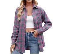 Veste Chemise a Carreaux pour Femme Chemise Décontracté Oversized Chemisier Blouse à Manches Longues Bûcheron Manteau avec Bouton Chemise à Carreaux en Flanelle Manches Longues Jacket Pas Cher