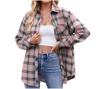 Veste Chemise a Carreaux pour Femme Chemise Décontracté Oversized Chemisier Blouse à Manches Longues Bûcheron Manteau avec Bouton Chemise à Carreaux en Flanelle Manches Longues Jacket Pas Cher