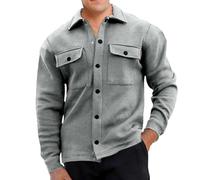 Veste chemise à manches longues pour homme - Chemise de marche chaude pour la randonnée, le travail, chemise boutonnée, couleur unie, chemises amples décontractées avec poche de poitrine, légère et