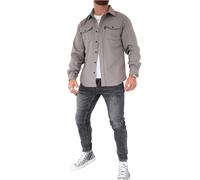 Veste chemise boutonnée pour hommes, manteau de travail en coton, surchemise boutonnée, coupe ajustée à manches longues pour hommes (Light grey,2XL)