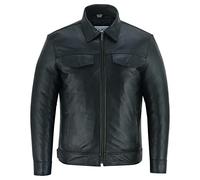 Veste chemise en cuir décontractée pour hommes - Toucher doux authentique Peau de mouton Motard Cuir de style moto - XL