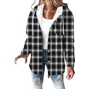 Veste Chemise Polaire Femme Veste Avec Capuche Chemise Manches Longues Chaud Surchemise À Boutons Blouse Bûcheron Carreaux Manteau Hiver Surdimensionnée Casual Chic Chemisier
