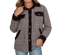 Veste chemise pour femme avec détails en polaire et motif à carreaux - Veste mi-saison au look superposé - Veste décontractée pour un style d'automne confortable, Style_g01 Noir, L