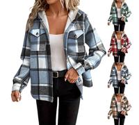 Veste chemise pour femme doublée, veste sweat pour femme avec capuche longue veste d'hiver chaude veste polaire à carreaux veste en peluche élégante doudou veste de transition en polaire à manches
