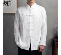 Veste chinoise à manches longues et col montant pour homme Kung Fu Tai Chi Tang Costume Style Chemise Manteau décontracté Convient pour les vacances et les vacances (L Blanc)
