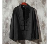 Veste chinoise de Kung Fu Tai Chi pour homme, manches longues, chemise boutonnée de couleur unie avec col montant, parfaite pour le printemps et l'automne (2XL, noir)