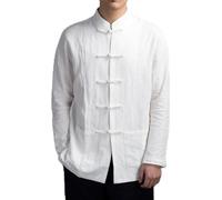 Veste chinoise de Tai Chi pour homme avec col montant, manches longues, fermeture boutonnée sur le devant, adaptée pour la pratique du Kung Fu et les tenues décontractées (2XL, blanc)