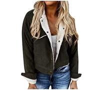 Veste Cord - Vintage - En peluche - Doublée - Manches longues - Chaud - En velours côtelé - Avec doublure Sherpa - Pour femme - Automne - Hiver - Tailles S à XXL, Vert armée., S