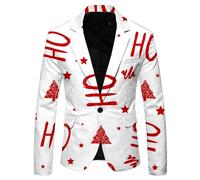 Veste Costume Homme Blazer à Imprimé Lettres Drôles de Noël avec un Bouton Unique et une Coupe Adjustée pour un Style Décontracté et Humoristique(White, XXL)