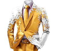 Veste Costume Homme de Noël Blazer Homme Imprimé Flocons de Neige Blazers de Mariage Cérémonie Veste Blazer Chic et Elegant Costume de Noel Décontracté Costumes et Vestes Grande Taille Cardigan