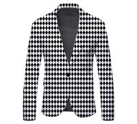 Veste Costume Homme Grande Taille,Veste De Costume Avec Un Sens Du Design Avec Un Bloc En Forme De Diamant à Grille De Mille Oiseaux C'Est Un Costume DéContracté, Tendance Et Beau (Black, S)