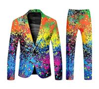 Veste Costume Homme Violet Or, Ensemble Complet Veste Pantalon, Tenue Soirée Thème Prince, Costume Cérémonie Homme Original Luxe Élégant(Yellow, XL)