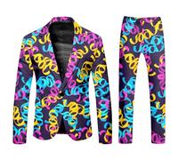 Veste Costume Homme Violet Or, Ensemble Complet Veste Pantalon, Tenue Soirée Thème Prince, Costume Cérémonie Homme Original Luxe Élégant(Blue, XXXL)