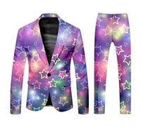 Veste Costume Homme Violet Or, Ensemble Complet Veste Pantalon, Tenue Soirée Thème Prince, Costume Cérémonie Homme Original Luxe Élégant(Purple, XXL)