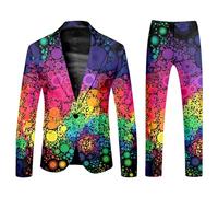 Veste Costume Homme Violet Or, Ensemble Complet Veste Pantalon, Tenue Soirée Thème Prince, Costume Cérémonie Homme Original Luxe Élégant(Red, XXXL)