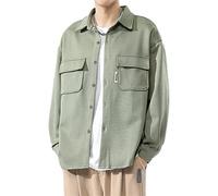 Veste Couleur Unie Homme Casual Poche Bouton Revers Veste Homme Manches Longues Simplicité Transition Veste Printemps Automne Épaississement Chemise Veste Homme A-Green L