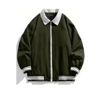 Veste coupe-vent décontractée à col à la mode printemps automne pour hommes veste de baseball de l'équipe scolaire preppy de couleur unie à fermeture éclair (Vert armée,4TG)