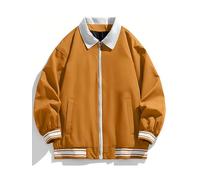 Veste coupe-vent décontractée à col à la mode printemps automne pour hommes veste de baseball de l'équipe scolaire preppy de couleur unie à fermeture éclair (Marron,Grand)