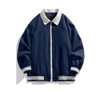 Veste coupe-vent décontractée à col à la mode printemps automne pour hommes veste de baseball de l'équipe scolaire preppy de couleur unie à fermeture éclair (Bleu Foncé,4TG)
